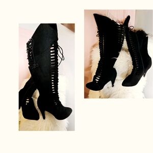 New Lane Bryant black suede heeled boots in size 10 W 4" Heels